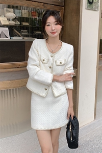 小香风套装女2025新款春秋季高级感气质名媛粗花呢短外套半身裙子图片