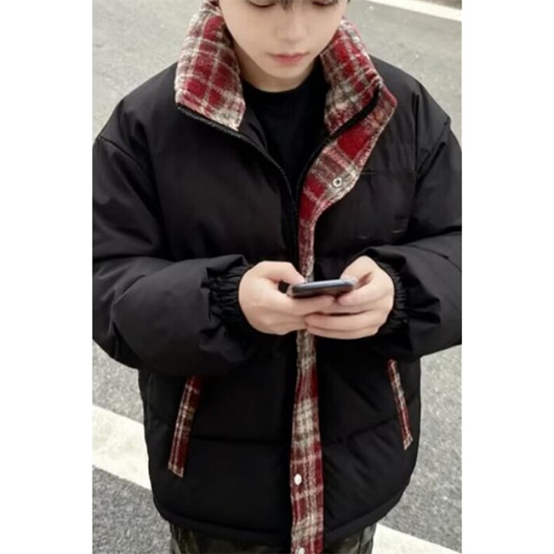 宽松男女款情侣春秋冬季复古棒球衣服红格子棉服M8810,男装棉衣,星座1116A（原606A-3）