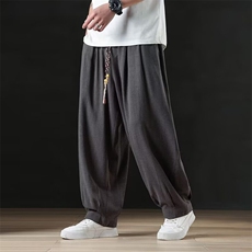 亚麻裤男阔腿休闲长裤新中式风大码棉麻灯笼哈伦裤Z105-P50，男装休闲裤，星座1105-3