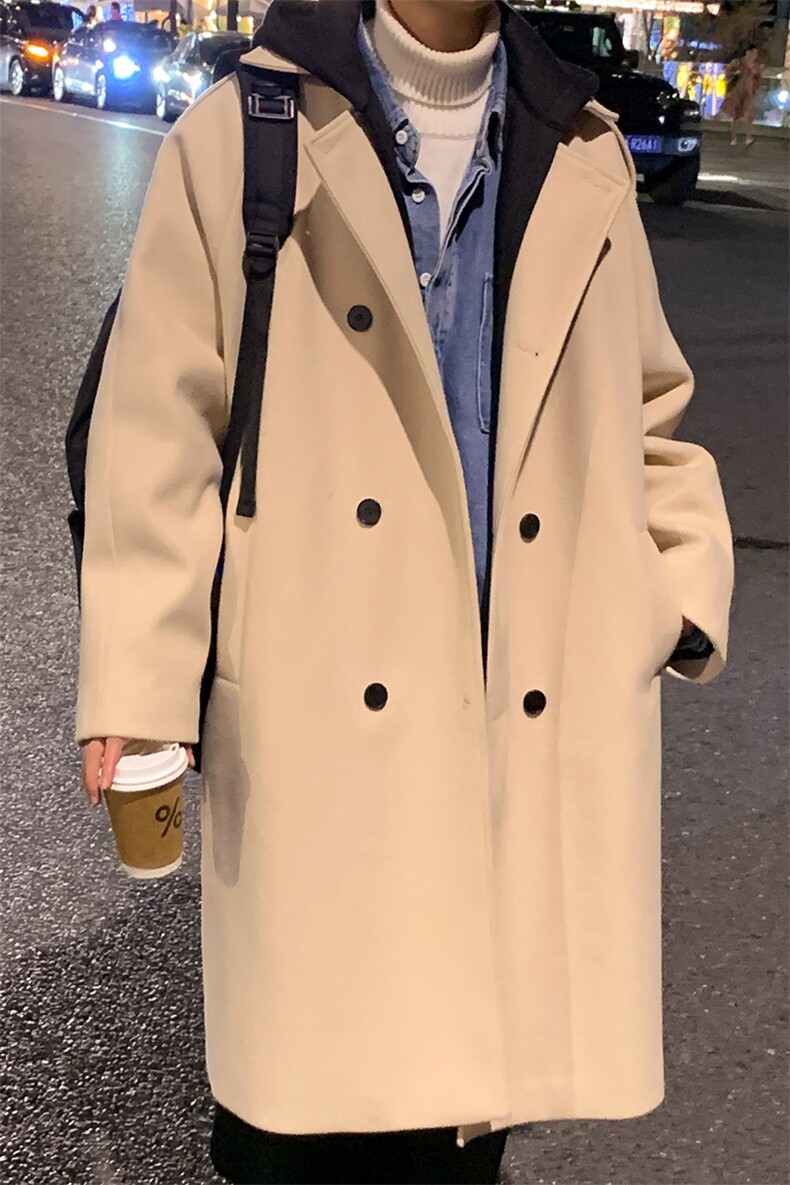 517A-8-Y27-P128现货抖音假两件帽子可拆长款毛呢大衣,男装毛呢大衣,星座517A-8（原B282）