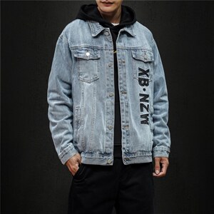 jk821-p85 M-5XL黑墙ins牛仔夹克绣花破洞大码男日系CITYBOY图片