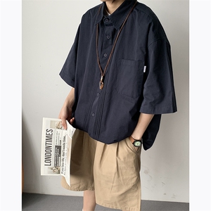 F232-P37 夏季日系潮牌工装衬衫男2024新款百搭翻领休闲短袖 现货图片