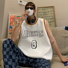 港风纯棉夏季休闲拼色螺纹印花网眼篮球背心男女T6925P35控48，男装背心/马甲，电商A268A
