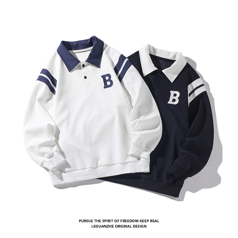 2024春季新款港风白底大码320克刺绣翻领卫衣M-5XHW23678-P55，男装卫衣，电商A022