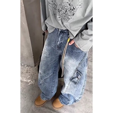 美式复古解构水洗弯刀牛仔裤男女微喇宽松阔腿裤A205-P58，男装牛仔裤，星座1001-1