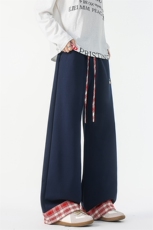 8XL-M美式复古格纹拼接卷边运动卫裤男直筒阔腿休闲裤子K9170P58，男装休闲裤，电商D206-1