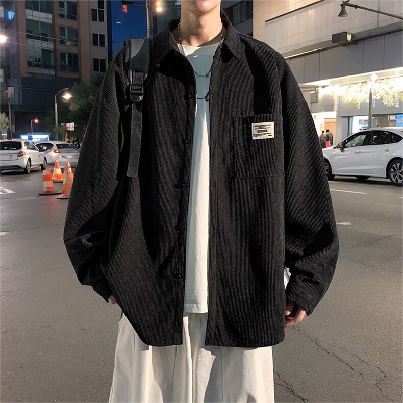 衬衫男秋季新款港风宽松大码灯芯绒长袖衬衣CS025-P38，男装衬衫，星座214-3