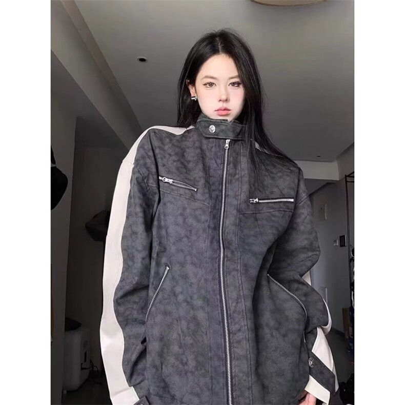 复古水洗做旧PU皮夹克男款秋冬cleanfit高级感垫肩立领机车服外套，男装夹克，星座506A