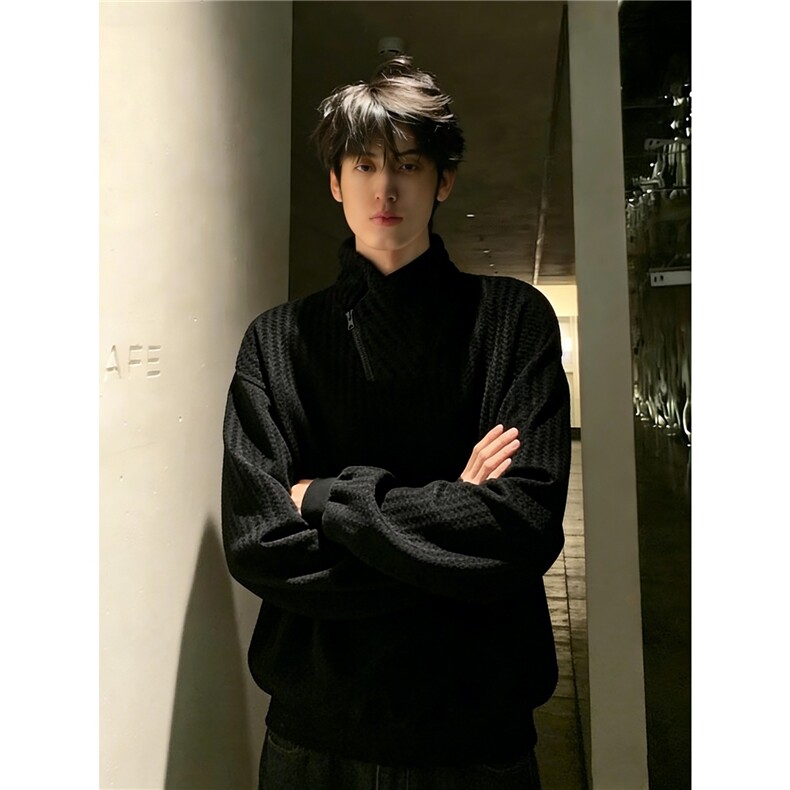 【004】鱼骨纹斜拉链不规则卫衣男款长袖A079-WY64-P38,男装卫衣,电商A079