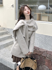 双面羊毛呢短外套女2025秋冬新款可脱卸围巾领两穿小个子呢子大衣，女装双面呢大衣，琦鑫阁（原依鑫阁）
