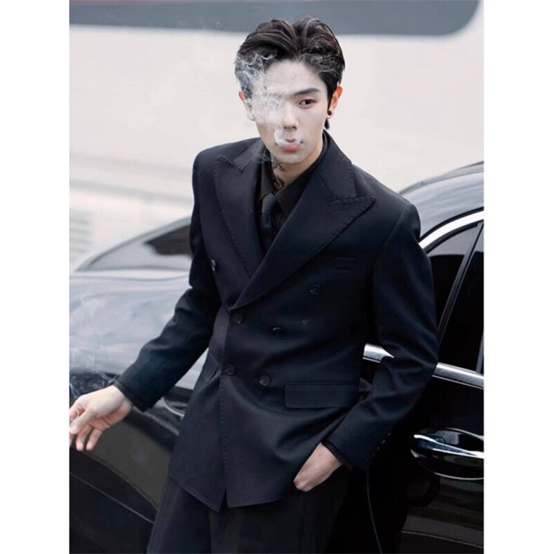 青少年英伦雅痞男装双排扣西装外套春秋常规西装领日系潮长袖标准，男装西服，星座506A