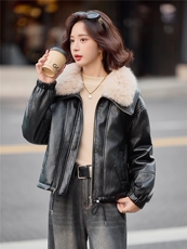 【冬季新款】大量现货可脱卸大毛领金属丝皮90绒短款皮羽绒外套，女装皮衣，魅衣本色