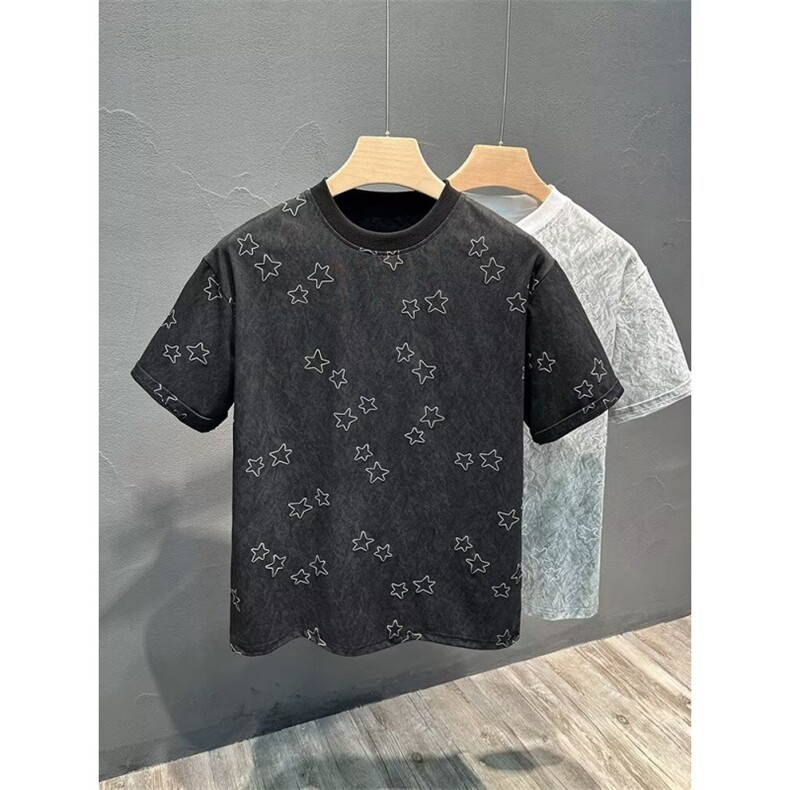 男士夏季新款潮牌印花休闲短袖青年时尚圆领百搭半袖纯色T恤,男装T恤,星座1013