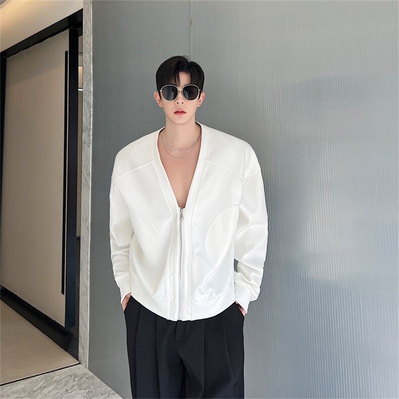 韩版卫衣外套男无领设计小众oversize宽松禁欲上衣男P115,男装夹克,星座1009（原B233）