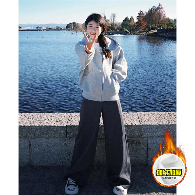 480G重磅加绒硬挺boxy男女秋冬美式高街防风高领卫衣开衫厚外套，女装短外套，电商A486