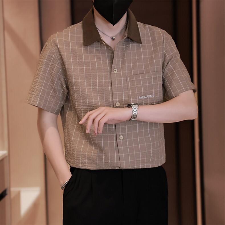 大货格子短袖衬衫男夏季2025新款痞帅高级感衬衣C317-C802-P50图片