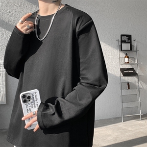 8XL-M 重磅垫肩长袖T恤男设计感圆领卫衣正肩纯色打底衫DX329P48图片