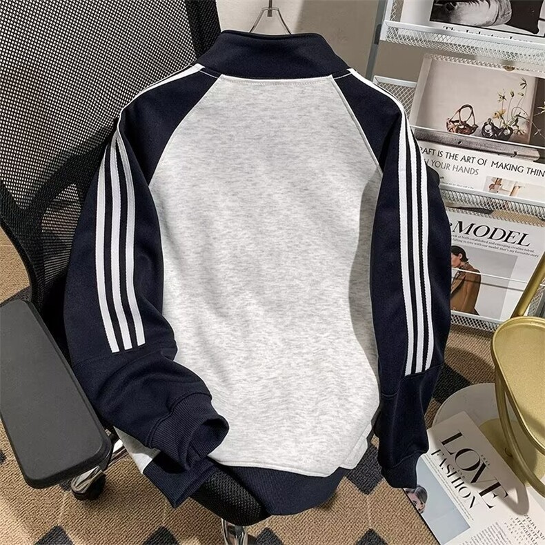 美式三条杠运动卫衣男秋潮撞色外套复古开衫棒球服上衣WY103P46,女装短外套,星座1013-5