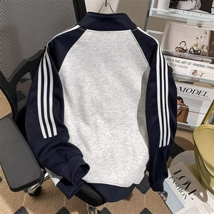 美式三条杠运动卫衣男秋潮撞色外套复古开衫棒球服上衣WY103 P46图片