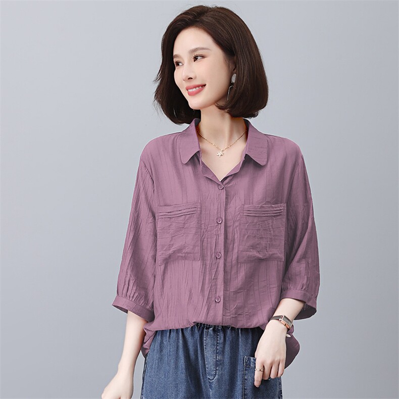 时尚宽松显瘦夏季休闲衬衫女款,女装衬衫,悦见她