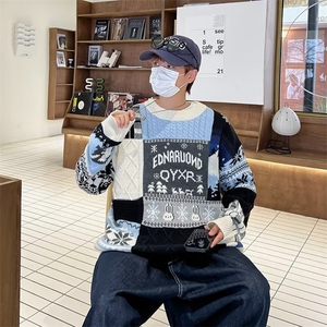 毛衣男港味2023秋季复古英文字母日系针织衫A506P60图片