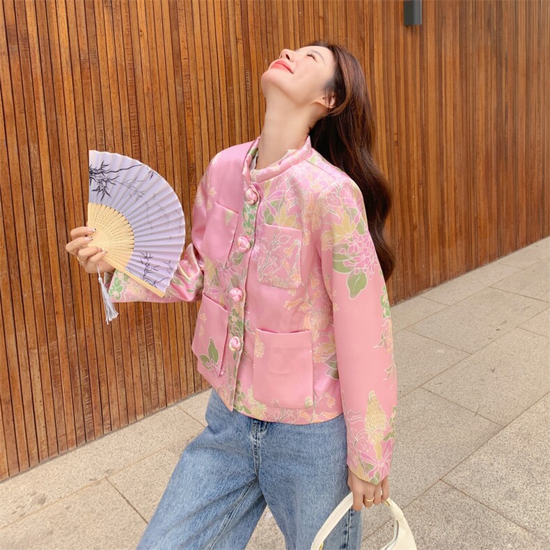 新中式国风印花外套女2025秋季新款高级感洋气减龄小个子短款上衣,女装短外套,2C230