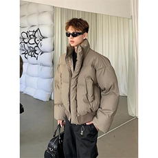 现货5W件冬季三防重磅硬挺boxy短款羽绒立领PU皮棉衣外套加厚棉服，男装棉衣，电商A486-1