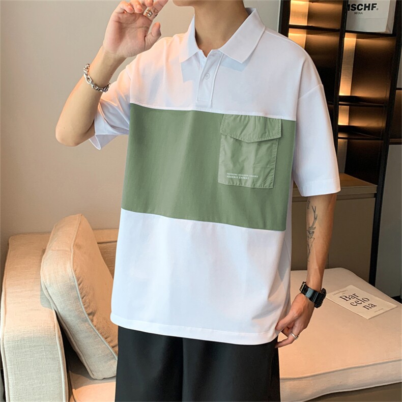 抖音品质夏款男POLO衫字母印花拼色修身T恤衫T63P35，男装Polo衫，星座1013