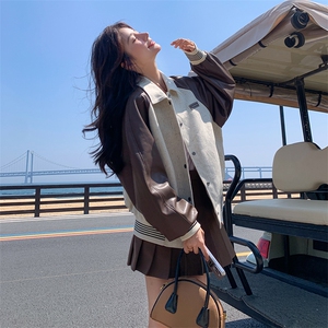 美式短款拼接白色棒球服外套女春秋2025超火好看高级小众夹克上衣图片