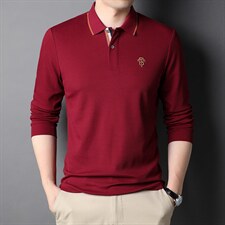 男士长袖条纹翻领体恤秋季新款中年商务休闲时尚爸爸装打底衫，男装T恤，电商B212（原钱塘6029）