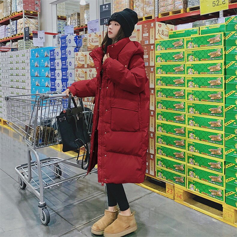 韩系高级小众中长款红色连帽羽绒服冬女2025超火好看加厚保暖外套,女装羽绒服,2C293