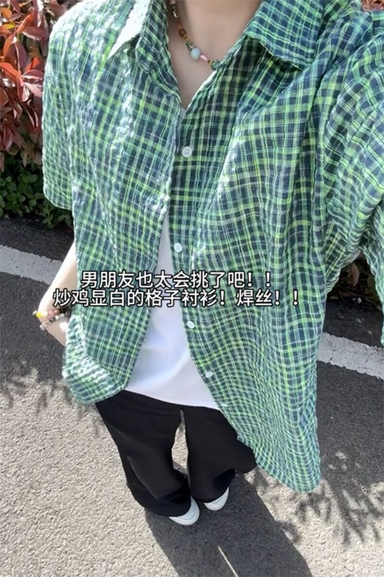 B221美式ins高街宽松薄款泡泡格短袖衬衫SY2548-特P35控59,男装衬衫,电商B221