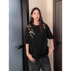 万针全刺绣工艺抖音得物高品质260克重磅纯棉双纱美式高街短袖T恤，男装T恤，电商A486