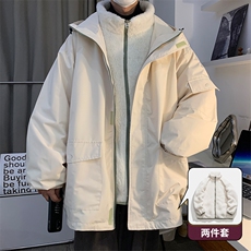 秋冬三合一连帽双层冲锋衣纯色宽松港风情侣夹克外套MY9318-P115，男装夹克，电商A128