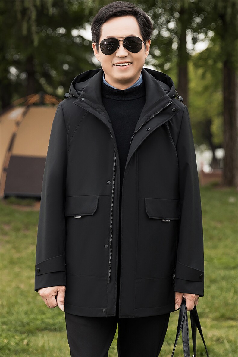 鹅羽绒爸爸外套保暖御寒脱卸内胆中长款中老年简洁休闲版父亲冬装,男装羽绒服,钱塘6003（原4033）