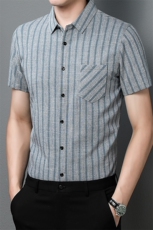 2024新款中年男士冰丝短袖衬衫夏季男士休闲时尚条纹半袖衬衣男潮，男装衬衫，电商B212（原钱塘6029）