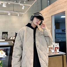 菱形格棉衣男韩版潮流冬季保暖宽松2024冬季ins棉服外套MF261-P65，男装棉衣，星座412-2