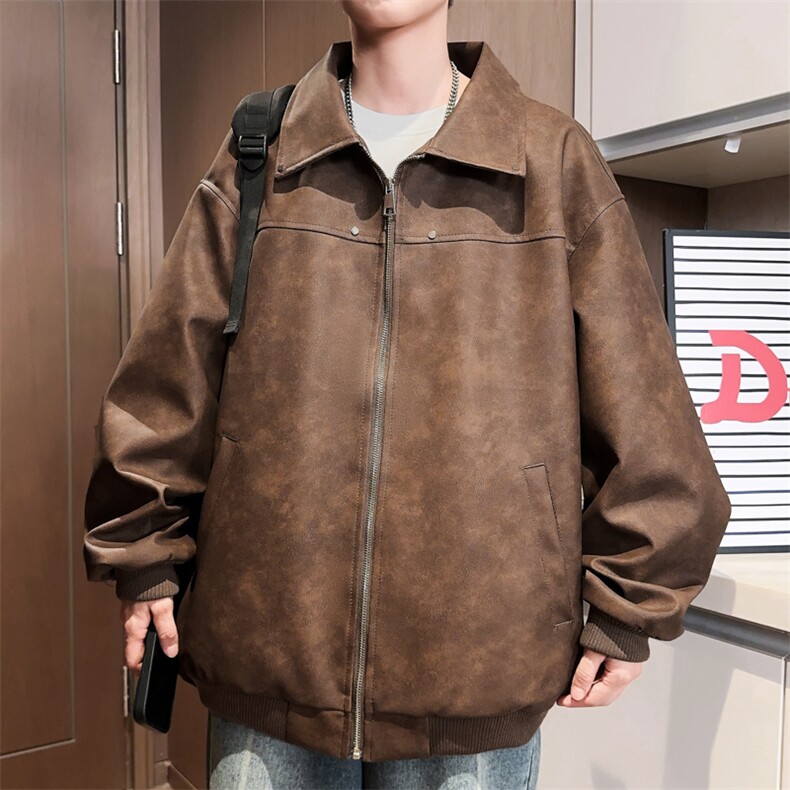 秋季新款皮夹克男翻领男士皮衣外套情侣款潮A266-PY010-P100控168图片