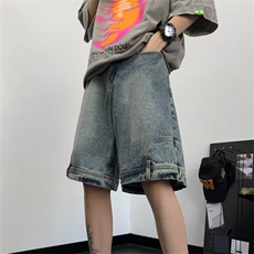 潮牌反向倒穿工装牛仔短裤男直筒设计感宽松阔腿五分裤BM1713P42，男装牛仔裤，星座1013-5