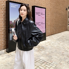 休闲复古翻领黑色皮衣外套女春秋2025新款漂亮PU夹克韩里韩气甜美，女装皮衣，2C261