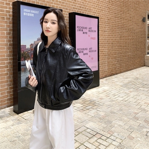 休闲复古翻领黑色皮衣外套女春秋2025新款漂亮PU夹克韩里韩气甜美图片