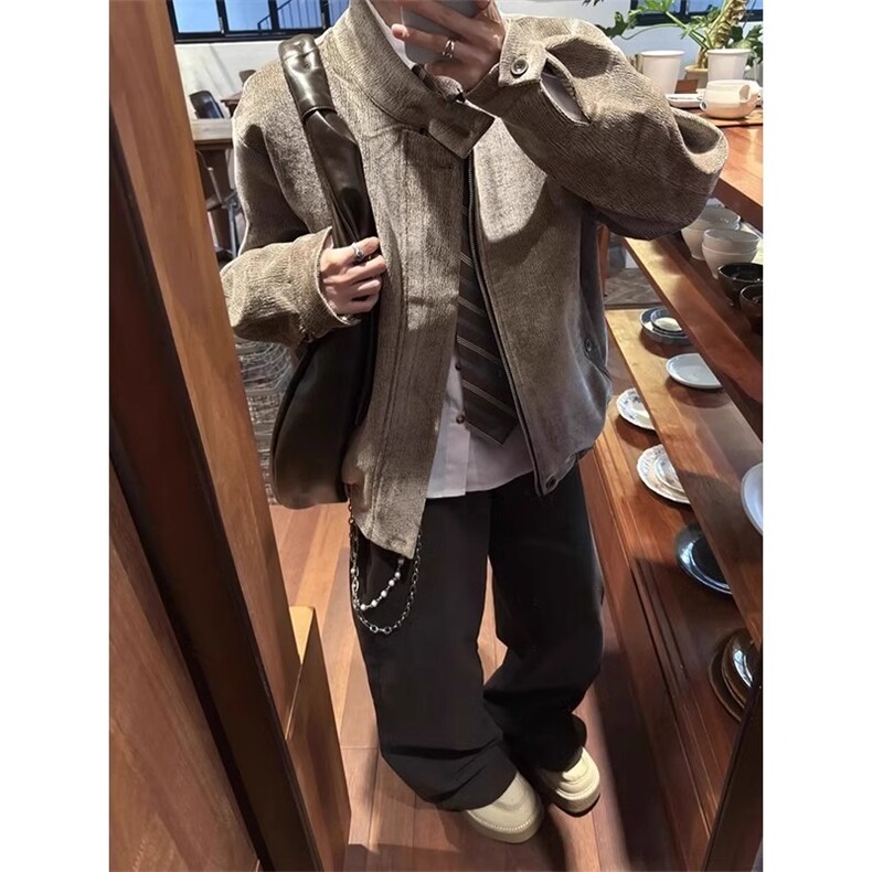 潮牌花卉刺绣外套男2025秋季新品翻领情侣复古百搭卫衣工装夹克,男装夹克,星座506A