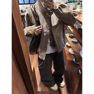 潮牌花卉刺绣外套男2025秋季新品翻领情侣复古百搭卫衣工装夹克,男生胖人秋季搭配图片