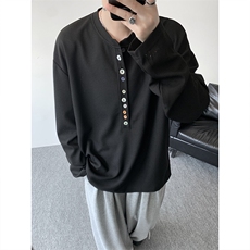 8XL-M慵懒肌理感华夫格廓形云母贝纽扣长袖T恤打底长袖CX3006P48，男装T恤，电商D206-1