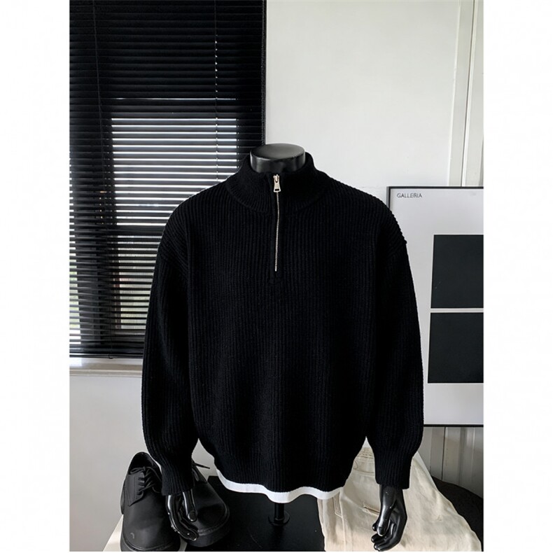 人台立体老钱风冬季半开衫套头毛衣宽松加厚针织衫M719特批P45，男装针织衫/毛衣，电商A247