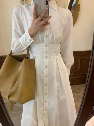 独屿2021春收腰大摆连衣裙全棉面料，女装连衣裙，独屿