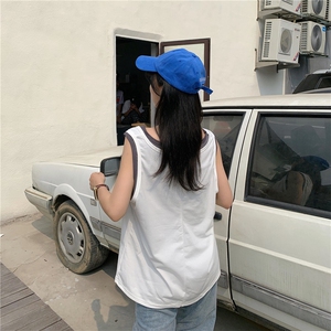 D666-P32 假两件背心夏季外穿薄款宽松无袖t恤上衣男女情侣图片