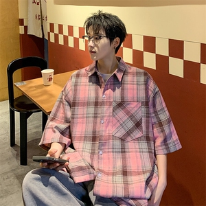 短袖衬衫男夏季新款磨毛格子衬衣DX716-特批26 无差价图片