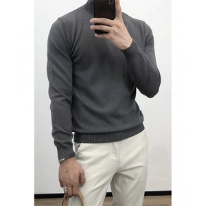 新款简约高级感半高领圆领针织衫短袖高端男士纯色打底831/P38特图片