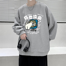 5XL华夫格卫衣男大码胖子圆领长袖t恤HW76403-P30加绒款-P40，男装卫衣，电商A040